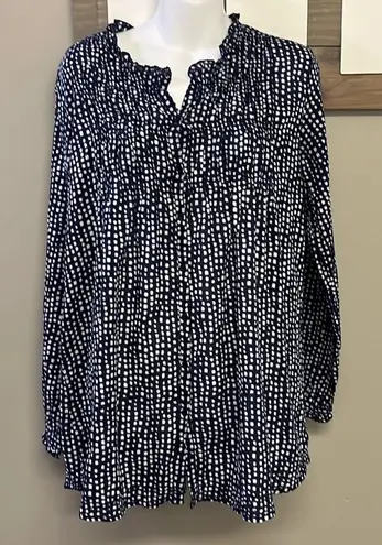 Lola Australia Navy Abstract Dotted Cotton Button Down V