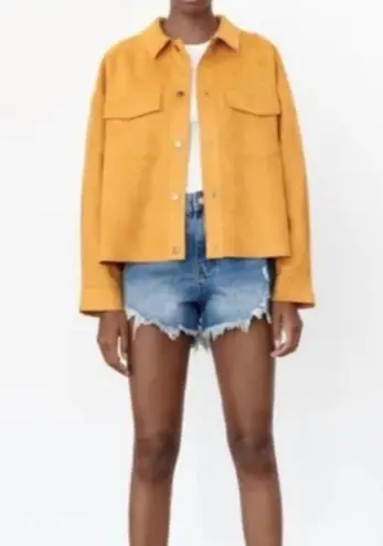 ZARA  Gold Yellow Faux Suede Leather Oversized Jacket Size XSmall