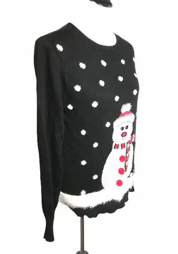 Mesh & Lace Snowman Sweater, Black, White, Large Size M