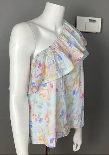 Something Navy Revolve  one shoulder top pastel ruffle floral print size medium