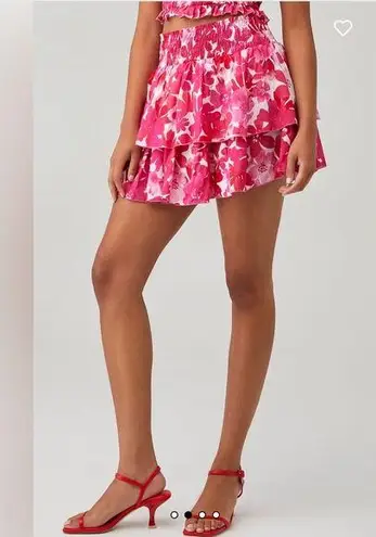 Tiare Hawaii Women's Olivia Skirt Ruffled Pink Floral New Smocked Waist Size XS