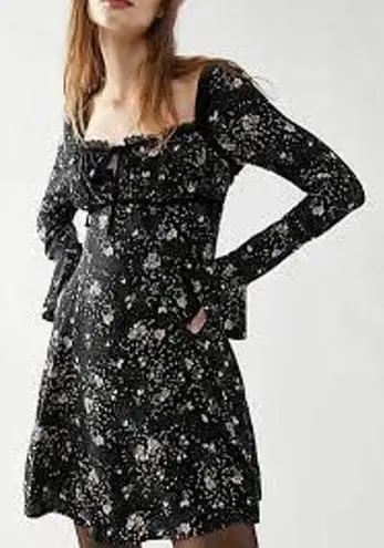 Free People  Tess Mini Dress Longsleeve Velvet Black Bell Sleeve NWT New Small