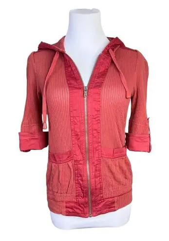 Marc by Marc Jacobs Zip Front Waffle Hoodie Top XS Cinnamon Short Sleeve