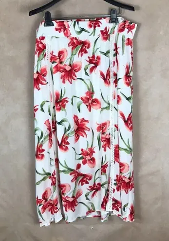 JM Collection White Floral Crinkled Midi Skirt NEW Size XL