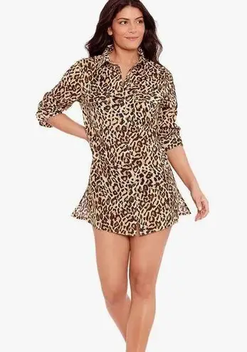 Ralph Lauren  Cotton Leopard-Print Camp Shirt Beach Swim Cover-Up Women's XS NWOT