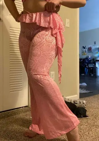 Swimsuit coverup Flare see through pants🤩 Pink Size M