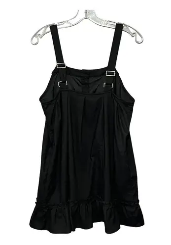 New In Button-Up Sleeveless Ruffle Flare Hem Mini Dress Black Linen/Rayon Casual - Image 2