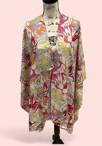 Lands end tropical tie waist kimono wrap summer coverup pool beach bbq swim NWT Orange Size undefined