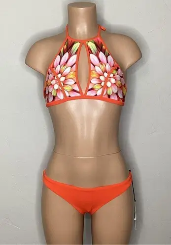 Robin Piccone New. orange floral bikini. XS. Retails $198