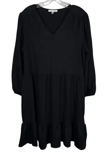 Sandra Darren Black Tiered V-Neck Lightweight Long Sleeve Dress Large L Minimal - Image 1