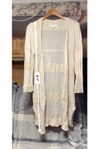 LC Lauren Conrad Cream Open Front Duster Cardigan Knit Pockets Size L White Size L