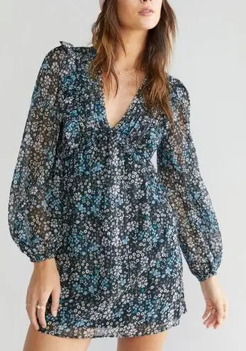 Blue Rain - Margo V-Neck Floral Swing Lurex Mini Dress