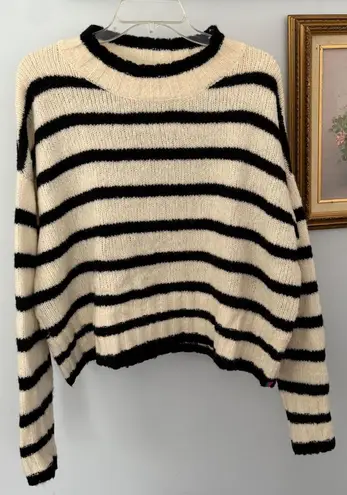 KULE Cropped Knit Sweater Wool Striped Cream & Black Size medium