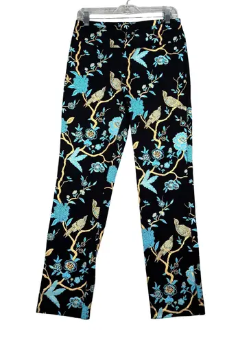 Soft Surroundings Chinoiserie Pants Women Medium Pull On Black Blue Floral Party