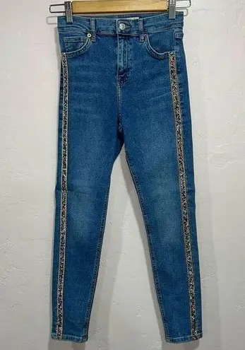 Topshop  Jeans Womens 26 High Rise Skinny Jamie Beaded Side Stripe Stretch Denim