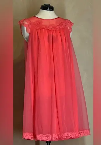 Vanity Fair VTG Women’s Nylon Feminine Pink Babydoll Chiffon Nightgown,USA|Sz:XS