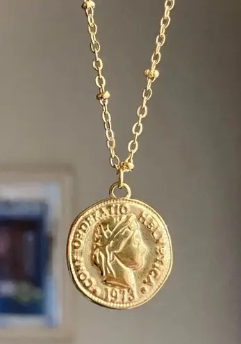 Handmade fully gold tone stainless steel antique vintage chic style coin necklace