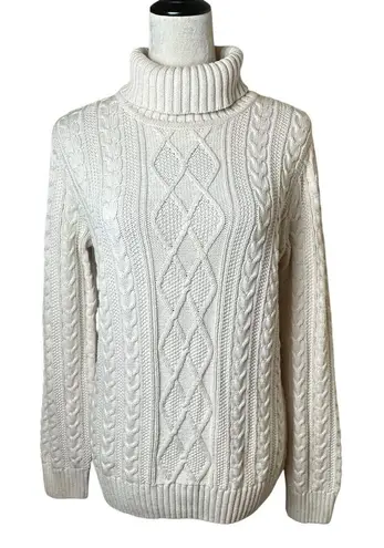 Coldwater Creek Croft & Barrow Ivory Cable Knit Turtleneck Scandi Fisherman Sweater Size Large