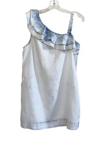 Holding Horses Anthropologie Dress Ruffle Acid Wash Chambray One Shoulder S