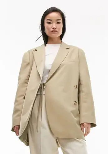 Topshop ‎ Button Dad Blazer Oversized Suit Jacket Asymmetrical Beige NWT Size 4 thumbnail 1