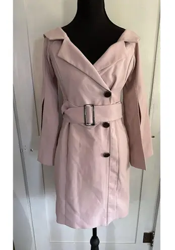 Elliatt Pink Off Shoulder Belted Trench Coat Style Dress w/wire Bodice Size S