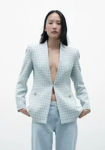 ZARA houndstooth lapelless blazer