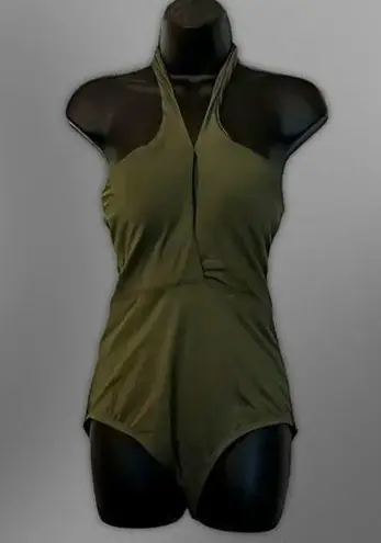 Becca Swimsuit One-Piece Design Halter Neckline Durable Fabric Blend Green M NWT