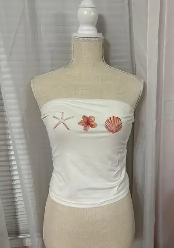 White strapless tube top with shell and flower design size small