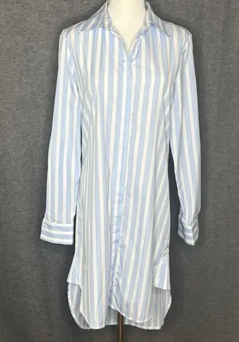 Harshman Willow Stripe Long Sleeve Blue White Cotton Shirtdress Womens Small