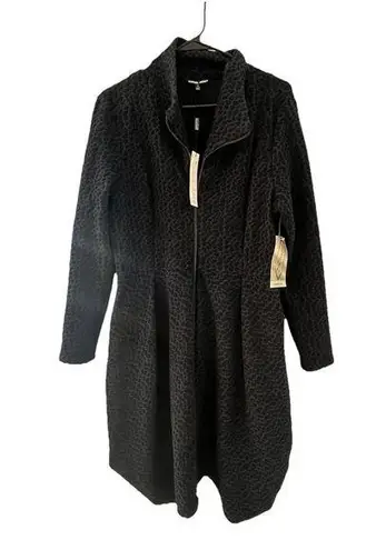 NWT Samuel Dong black navy cheetah print collared long sleeve coat dress Size M Size M