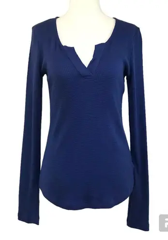 MONROW Blue Thermal Henley Shirt Waffle Knit Scoop Neck Long Sleeve Medium New