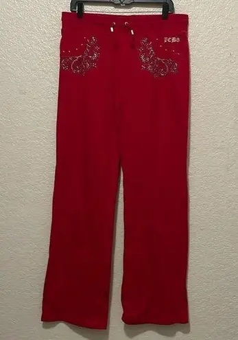 BCBGMAXAZRIA  Y2K Studded Low Rise Wide Leg Track Pants Red Size XL NWOT