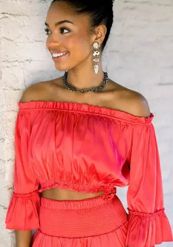 Shug Crop Top Watermelon Doris NWT$248 Large Off Shoulder