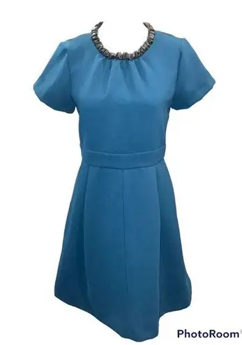 Maje Faux Leather Collar Teal Guimet Tea Dress Size Small