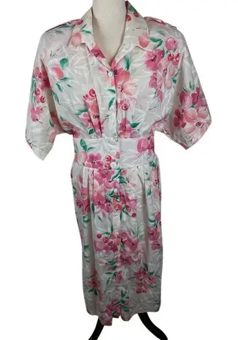Vintage JB Too Floral Dress Womens Size *M Shirt Dress cherry blossom white pink Size M