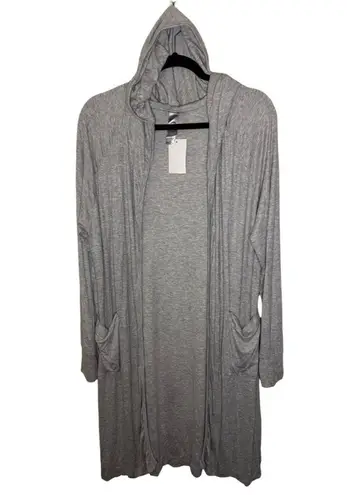 Go Couture Light Gray Knit Hooded Long Sleeve Open Duster Cardigan Sz L