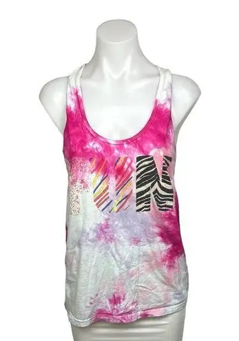 American Apparel  Pink White Tie Dye Scoop Neck Racer Back Activewear Tank Top L