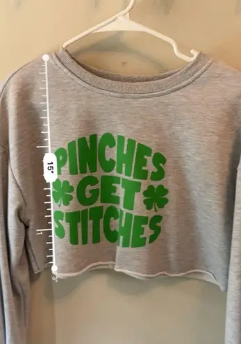 Pinches Get Stitches Cropped Sweater Sweatshirt XS Gray