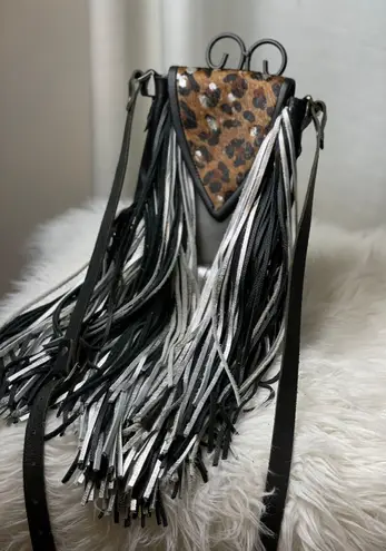 Boutique 8”x6”x3” Leather purse made in USA A true statement piece! Leopard & metallic