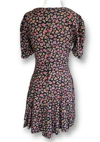 Vintage Rampage Dress Black Dark Floral Detail Sweetheart Neck Puff Sleeve Mini Size XS