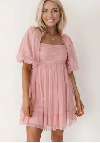 Mable Whimsical Blush Organza Babydoll Muse Chiffon Tulle Swiss Dot Skater Dress Pink Size L