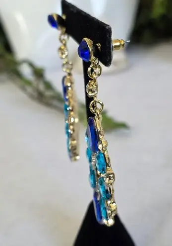 Statement Earrings Turquoise and Royal Blue Crystal Stones