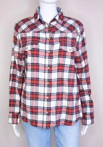 Jachs Girlfriend women's red and white plaid button down shirt, size M