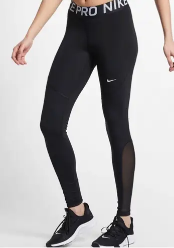 Nike Pro Women's Mesh-Paneled Leggings Size L Black