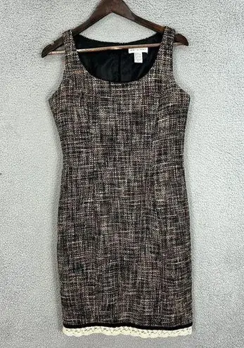 Newport News  sheath dress womens 8 brown black tweed vtg 90s academia retro glam