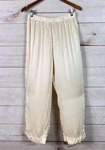 Eberjay Eberjey Womens Pants Sz M Cream High Rise Pajama Bottom Silk Satin Sleepwear