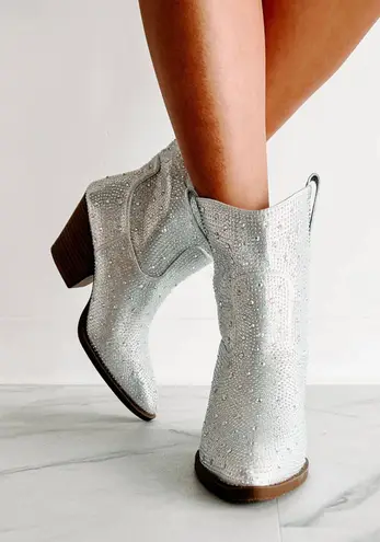 Forever Link Silver Rhinestone Ankle Cowboy Boots