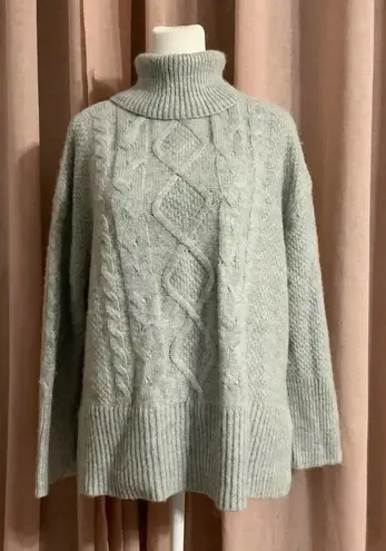Gap  Gray Cable Knit Turtleneck Sweater Wool Blend - Image 1