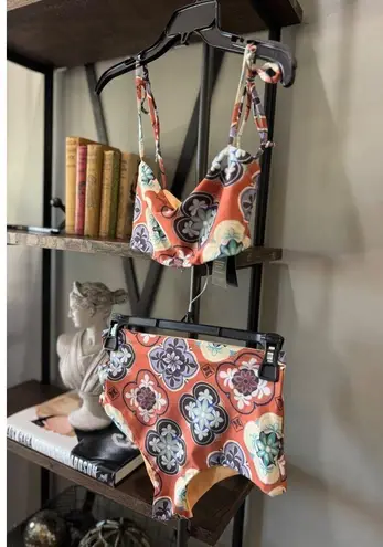 Juan De Dios San Miguel Tank Bikini High Rise Bottoms Terracotta Mosaic Womens S Pink Size XS