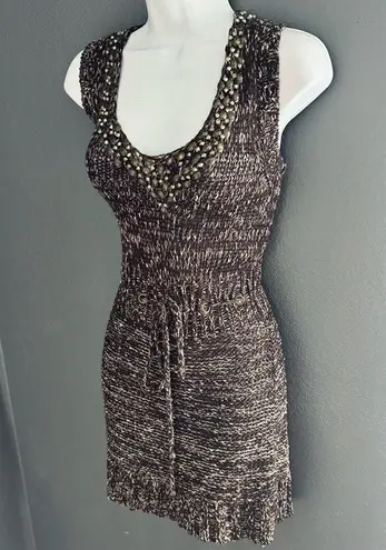 BCBGMAXAZRIA Brown Crochet Vacaton Resort wear Mini Dress Womens Medium - Large